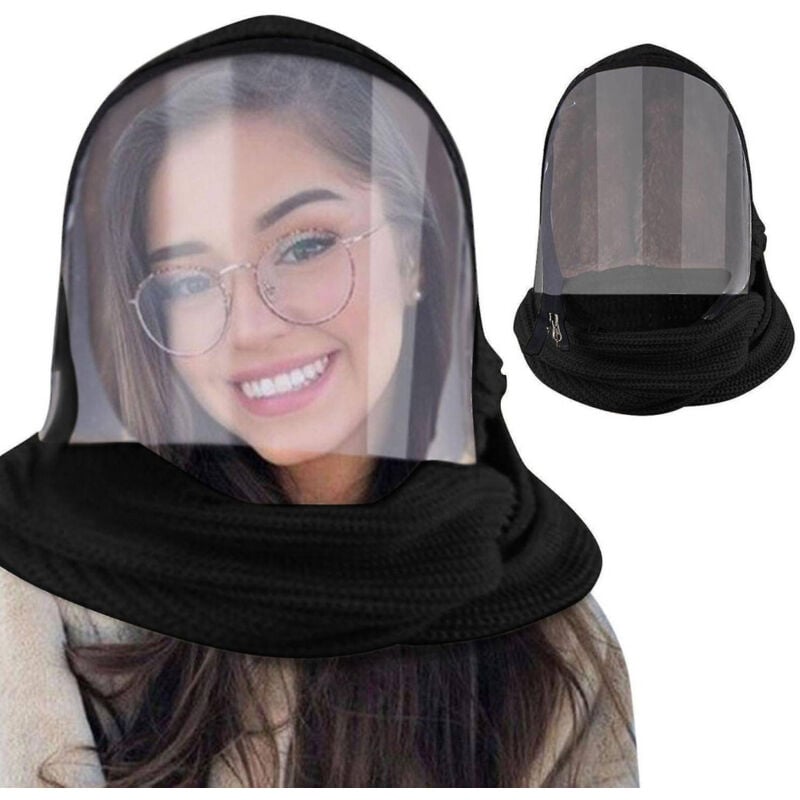 foto del prodotto trade shop traesio - maschera integrata per viso trasparente cappello caldo sciarpa zipper flip cover -