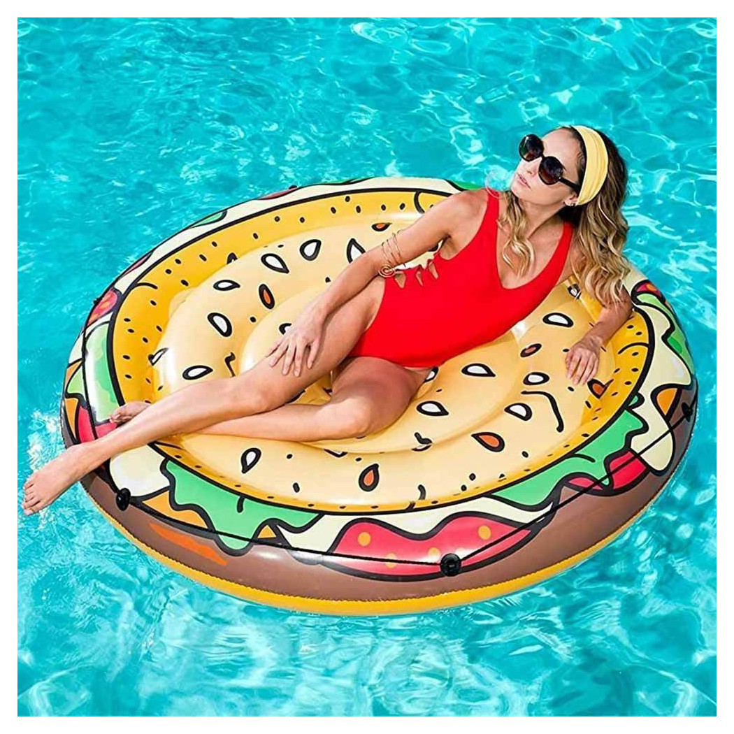 foto del prodotto trade shop traesio materassino isola gonfiabile stampa hamburger pvc mare piscina 150 cm 