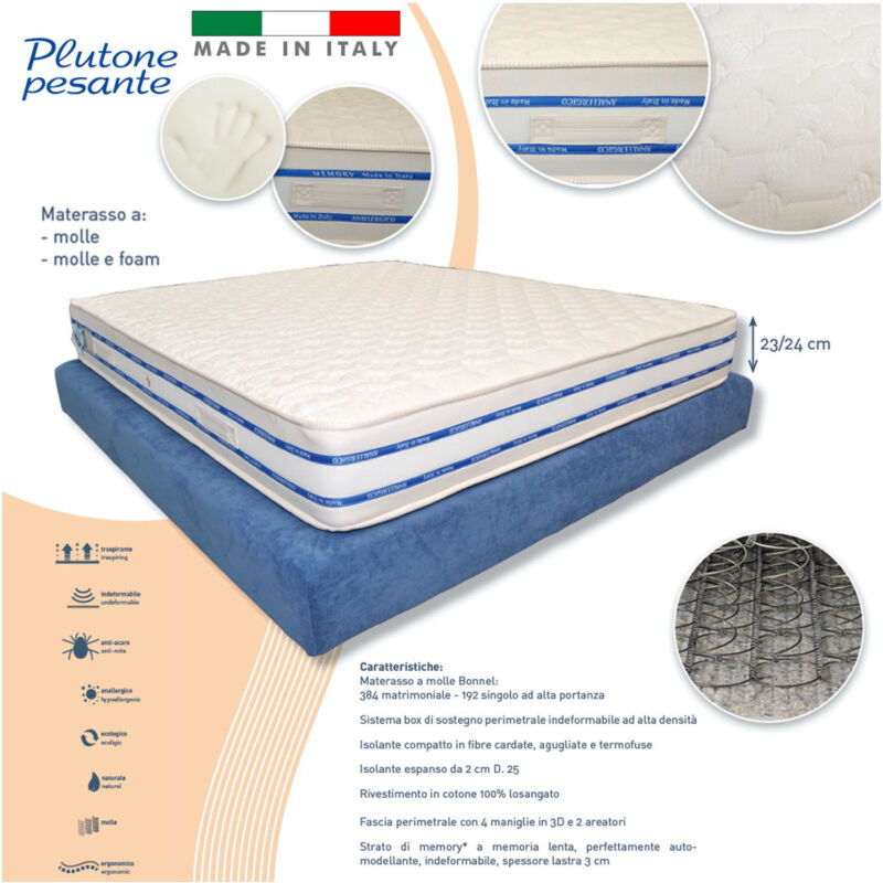 foto del prodotto trade shop traesio materasso 1 piazza e mezza 120x190 alto 24 cm a molle e memory foam ortopedico 