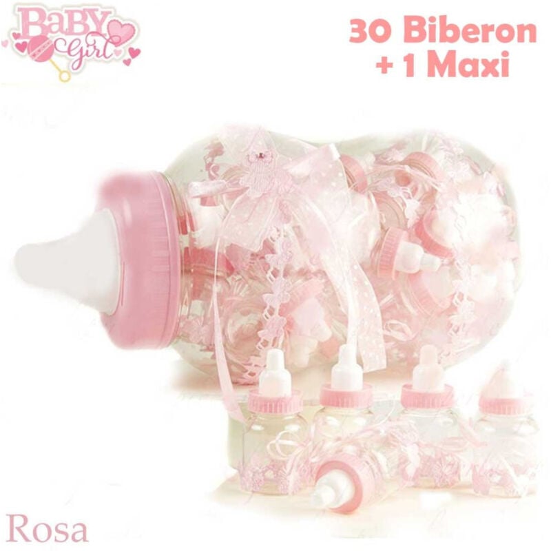 foto del prodotto trade shop traesio maxi biberon porta confetti rosa idea nascita 30 pezzi baby 1 maxi battesimo 