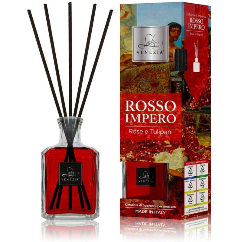 foto del prodotto trade shop traesio maxi diffusore ambiente bastoncini fragranza rosso impero rose e tulipani 250 ml 