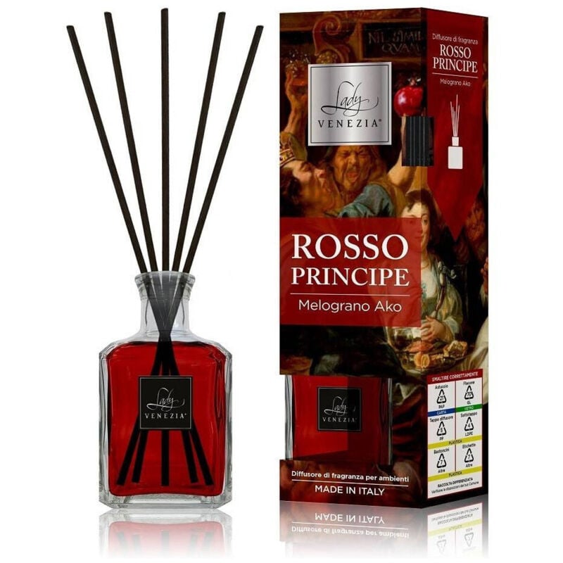 foto del prodotto trade shop traesio - maxi diffusore ambiente bastoncini fragranza rosso principe melograno ako 250 ml -