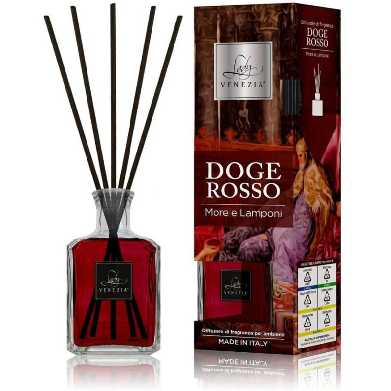 foto del prodotto trade shop traesio maxi diffusore ambiente con bastoncini fragranza doge rosso more e lamponi 250ml 
