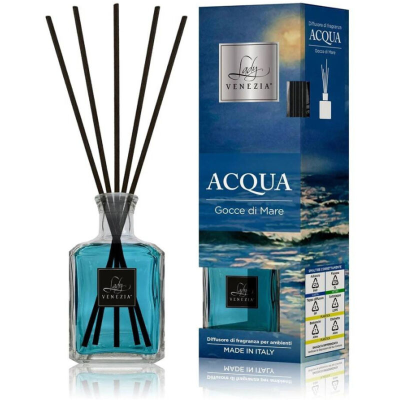 foto del prodotto trade shop traesio maxi diffusore ambiente cubo con bastoncini fragranza acqua gocce di mare 250 ml 