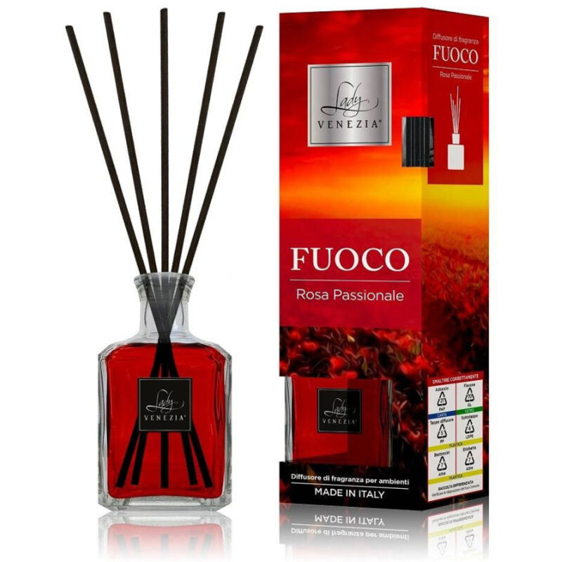 foto del prodotto trade shop traesio maxi diffusore ambiente cubo con bastoncini fragranza fuoco rosa passionale 250ml 