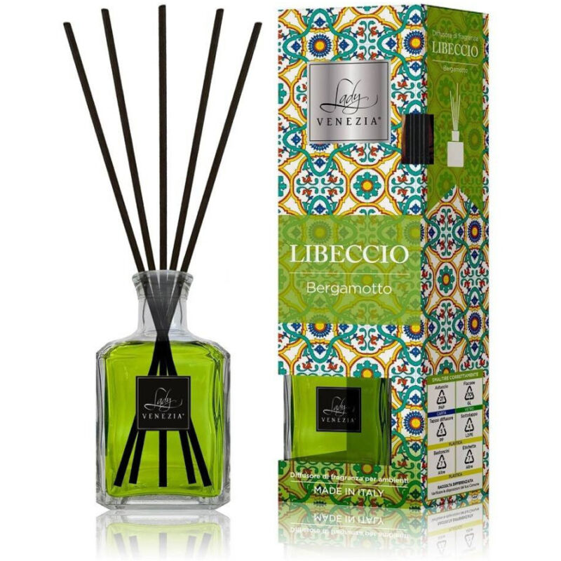 foto del prodotto trade shop traesio maxi diffusore ambiente cubo con bastoncini fragranza libeccio bergamotto 250 ml 