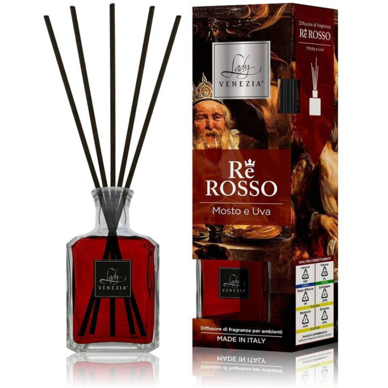 foto del prodotto trade shop traesio maxi diffusore ambiente cubo con bastoncini fragranza re rosso mosto e uva 250ml 