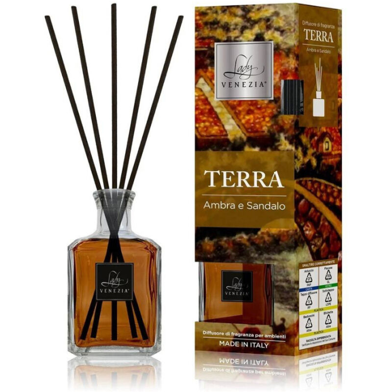 foto del prodotto trade shop traesio maxi diffusore ambiente cubo con bastoncini fragranza terra ambra e sandalo 250ml 