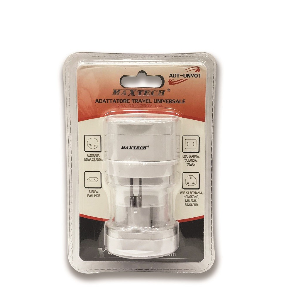 foto del prodotto trade shop traesio maxtech adattatore europeo da viaggio spina parete universale 125 250v maxtech adt unv01 