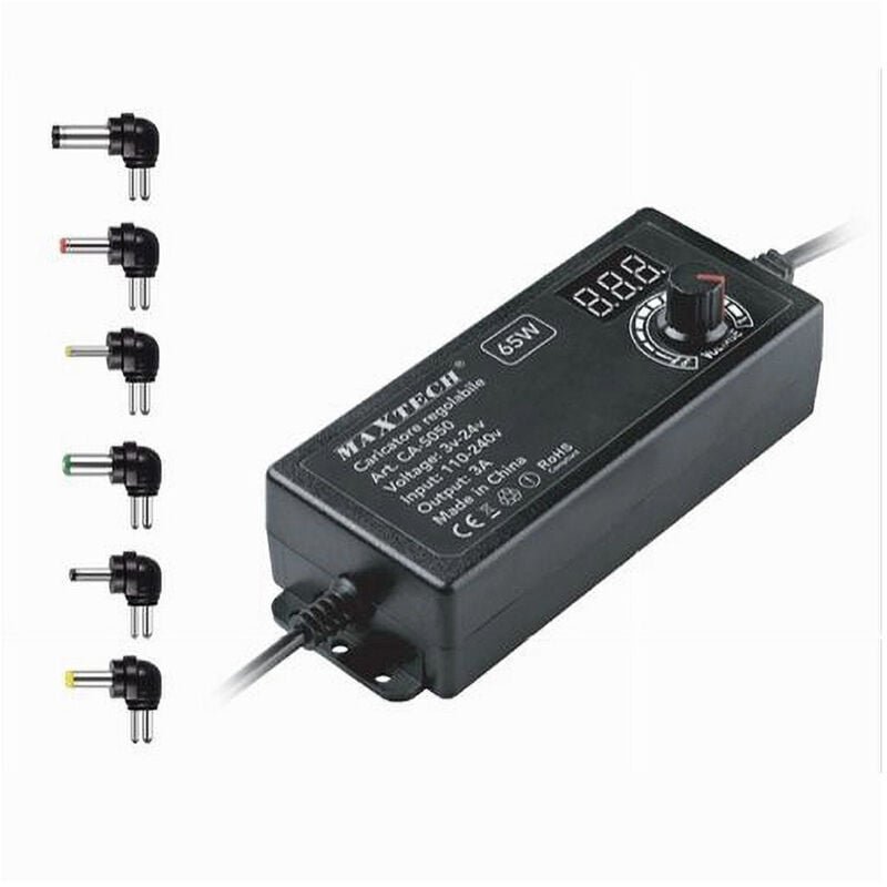 foto del prodotto trade shop traesio maxtech alimentatore caricatore regolabile 65 w 3a da 3v a 24v con 6 connettori ca s050 