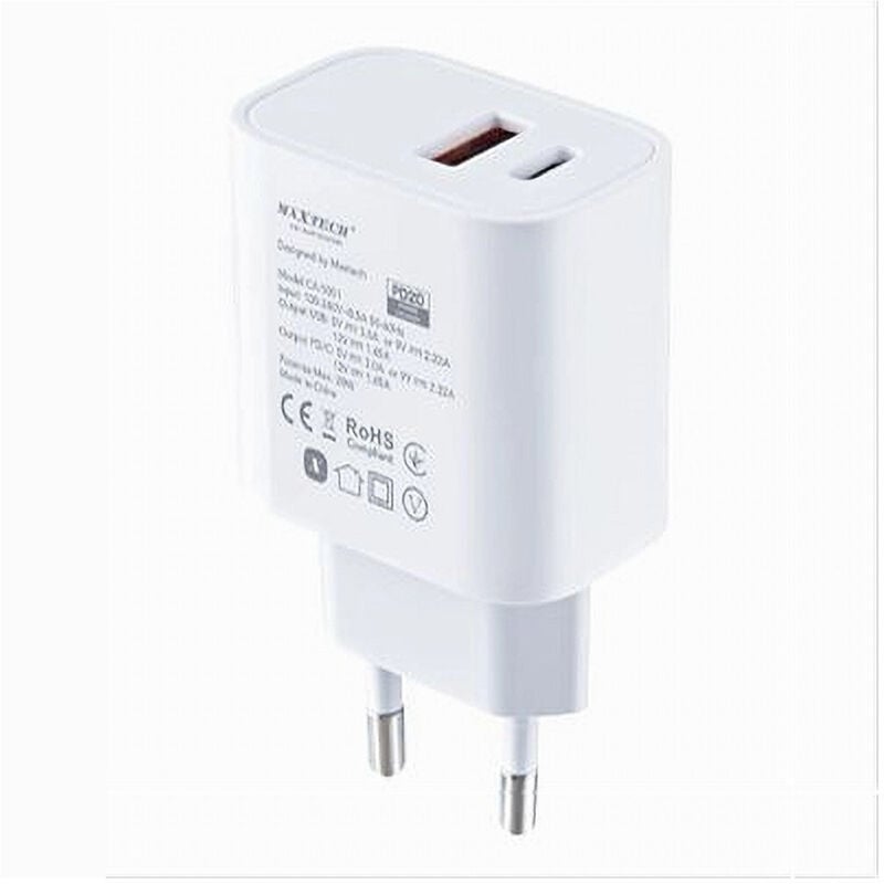 foto del prodotto trade shop traesio - maxtech - caricatore alimentatore type-c pd usb 3a 20w per samsung huawei iphone ca-s051 -