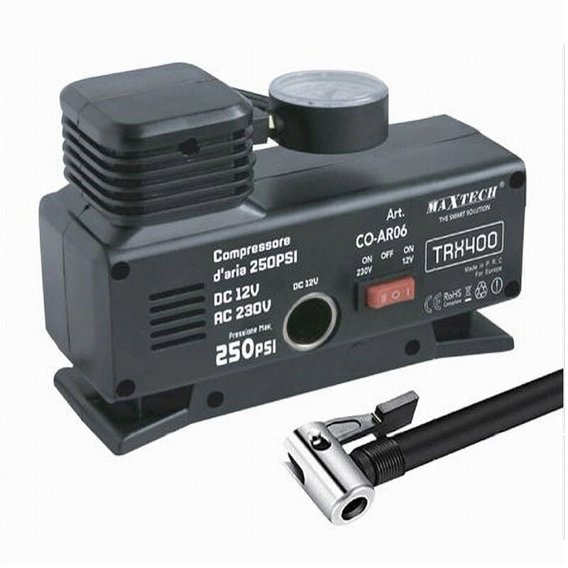 foto del prodotto trade shop traesio maxtech compressore compatto ad aria con manometro pneumatici 12v 250psi 25l min co ar06 