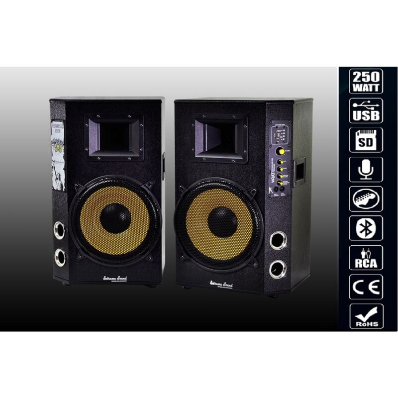 foto del prodotto trade shop traesio maxtech coppia casse audio usb bluetooth per karaoke dj extreme sound maxtech cx 2s10u b 