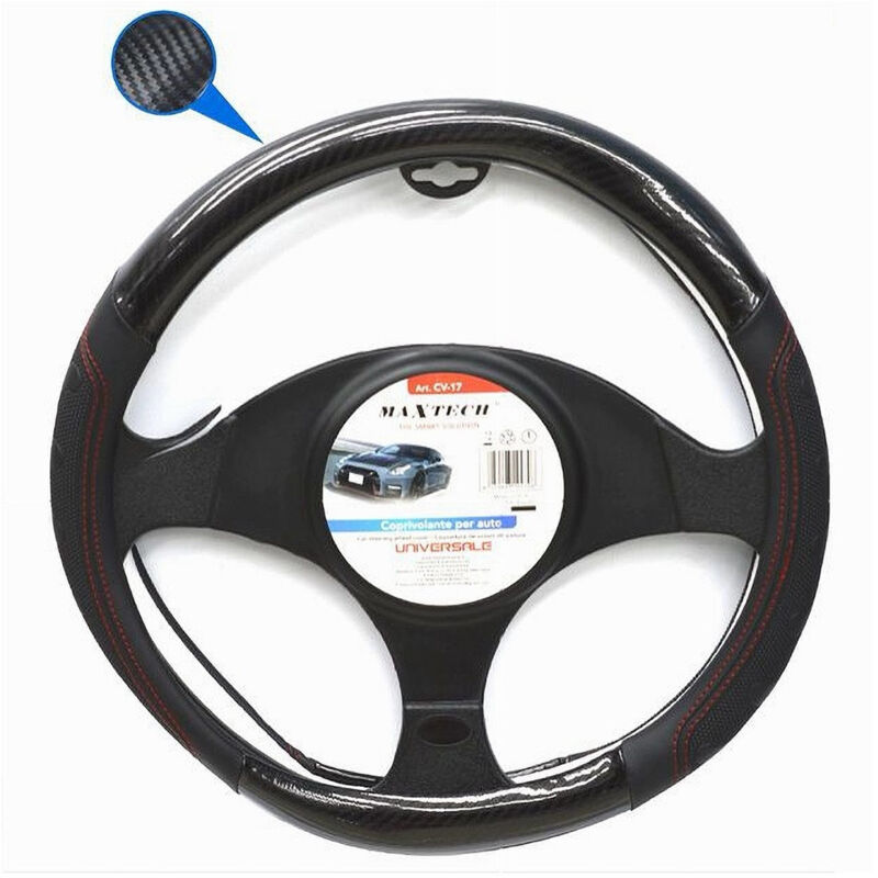 foto del prodotto trade shop traesio maxtech coprivolante per auto fodera antiscivolo sterzo universale 38cm nero rosso cv 17 