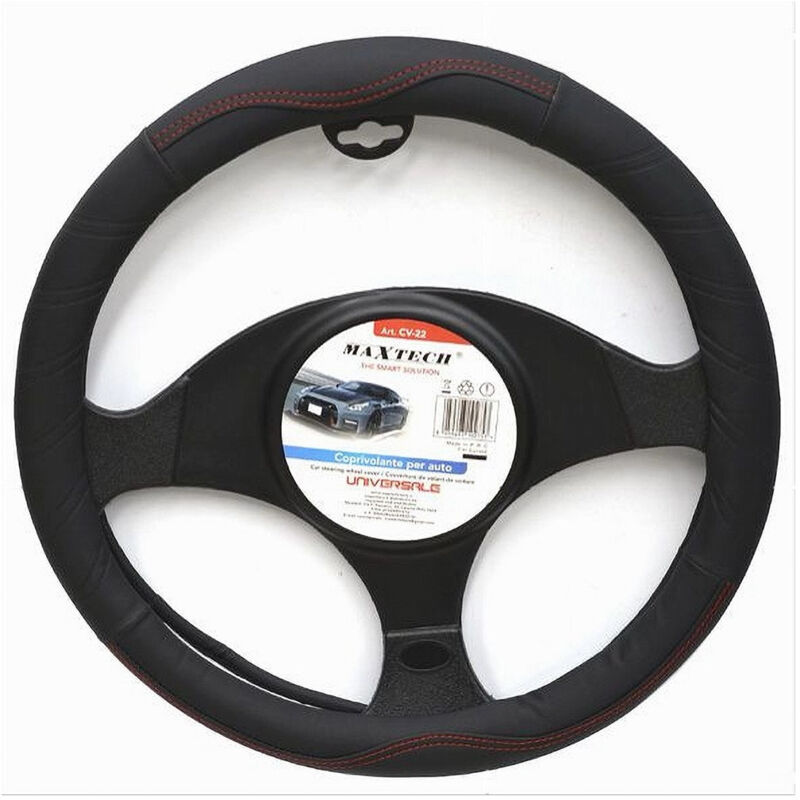 foto del prodotto trade shop traesio maxtech coprivolante per auto universale fodera sterzo 38 cm nero cuciture rosse cv 22 
