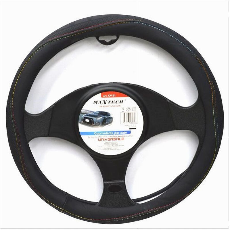 foto del prodotto trade shop traesio maxtech coprivolante universale auto fodera sterzo 38cm nero con cuciture colorate cv 21 