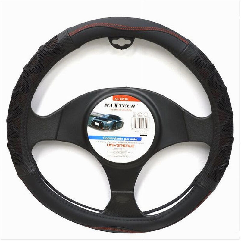 foto del prodotto trade shop traesio maxtech coprivolante universale per auto fodera sterzo 38cm nero rosso con rilievo cv 18 