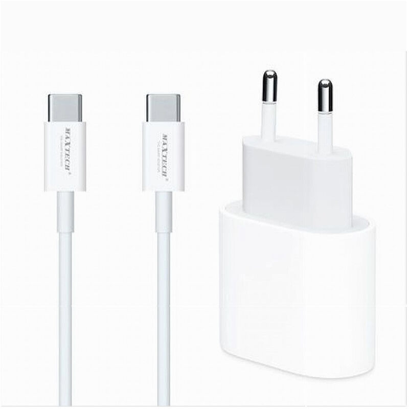 foto del prodotto trade shop traesio maxtech kit caricabatteria caricatore cavo 1 mt type c pd 20 watt 3a smartphone ca s053 