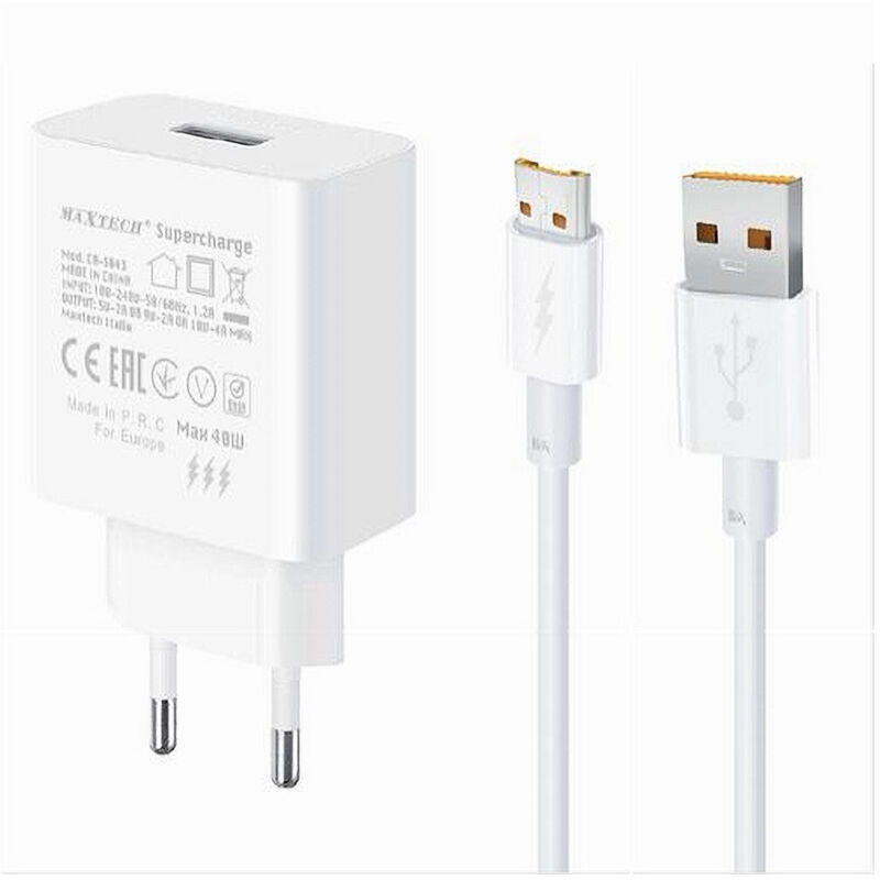 foto del prodotto trade shop traesio maxtech kit caricabatteria caricatore usb ricarica rapida 40w cavo micro usb 5a ca s044 
