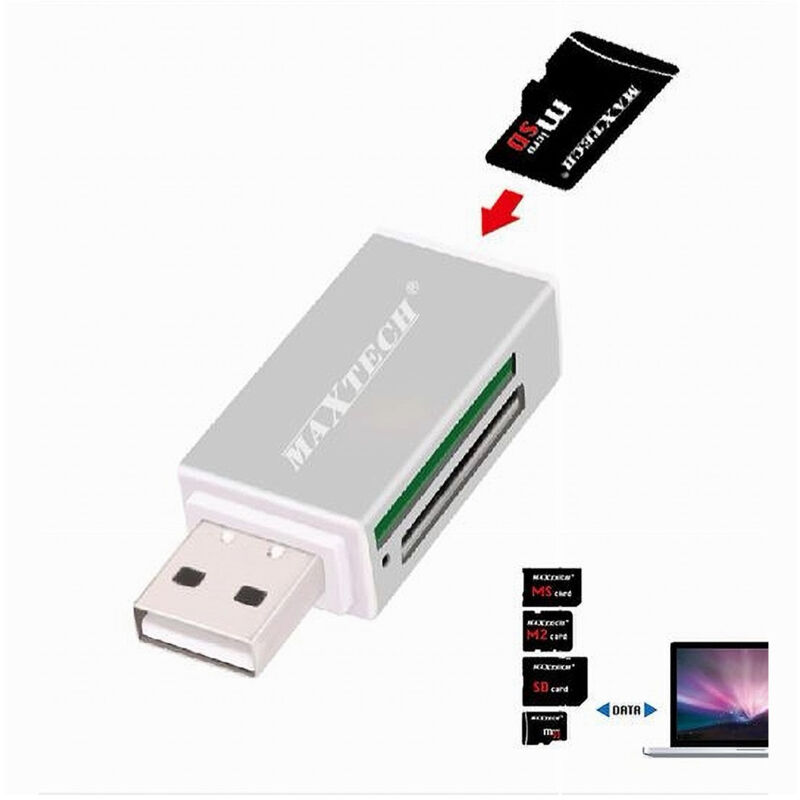 foto del prodotto trade shop traesio maxtech lettore di schede memoria memory card usb 2.0 480 mbps tf sd m2 ms card lto sm02 