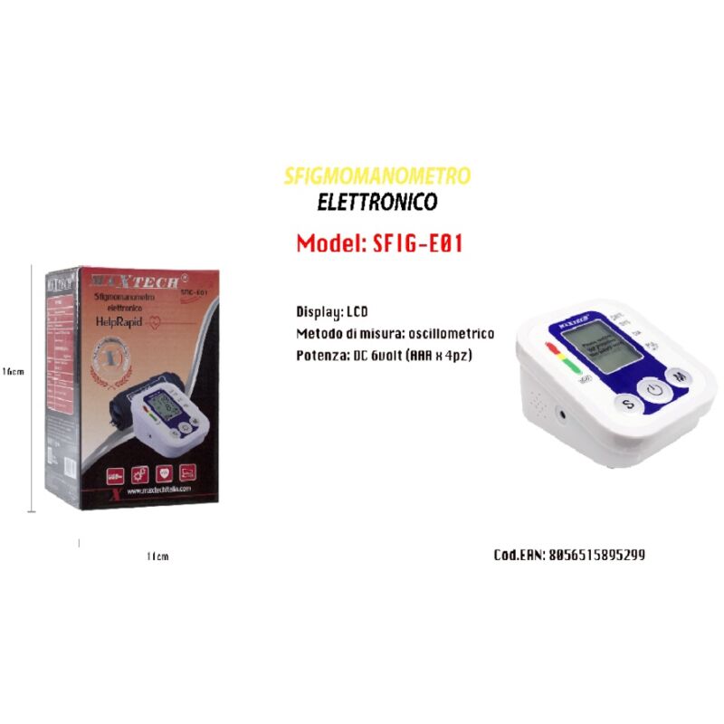 foto del prodotto trade shop traesio maxtech misuratore pressione arteriosa sfigmomanometro portatile display maxtech sfig e01 