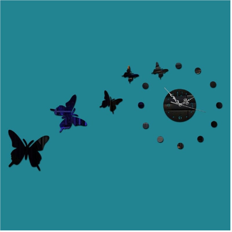 foto del prodotto trade shop traesio maxtech orologio adesivo moderno da parete a specchio decorativo con farfalle casa bar 