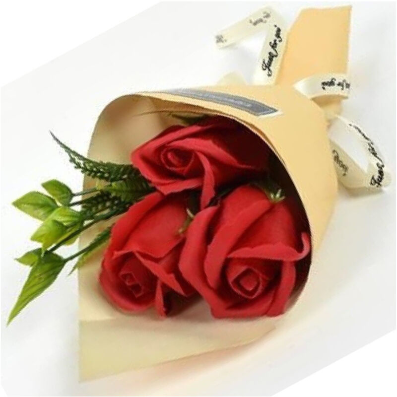 foto del prodotto trade shop traesio mazzo mazzettino bouquet di rose rosse finte con foglie regalo per san valentino 