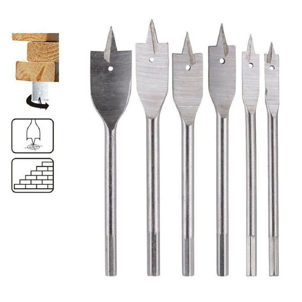 foto del prodotto trade shop traesio mecchie a testa piatta per legno 6 pezzi punte frese per trapano 92087 