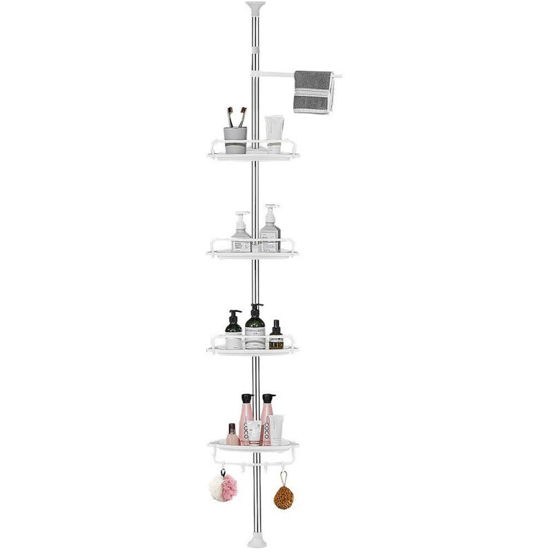 foto del prodotto trade shop traesio mensola doccia angolare telescopico bagno 4 ripiani 1 portasciugamani 95 305cm bianco 
