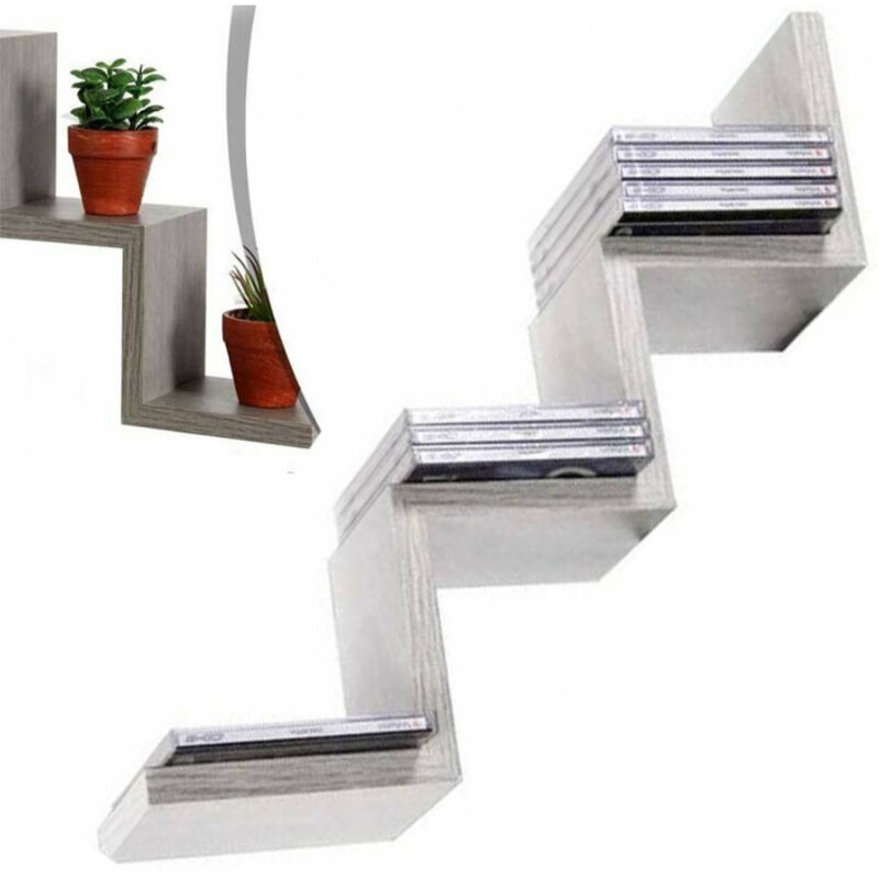 foto del prodotto trade shop traesio mensola parete moderna design zig zag mensole muro scaffale 3 ripiani bianco 