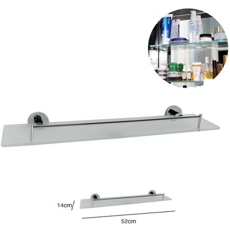 foto del prodotto trade shop traesio mensola vetro per bagno in acciaio 50x15cm con fissaggio a parete muro ellittica 