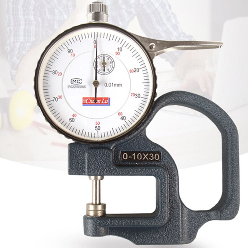 foto del prodotto trade shop traesio - micrometro spessimetro a leva con quadrante analogico a lancetta 0-10 x 30 mm -