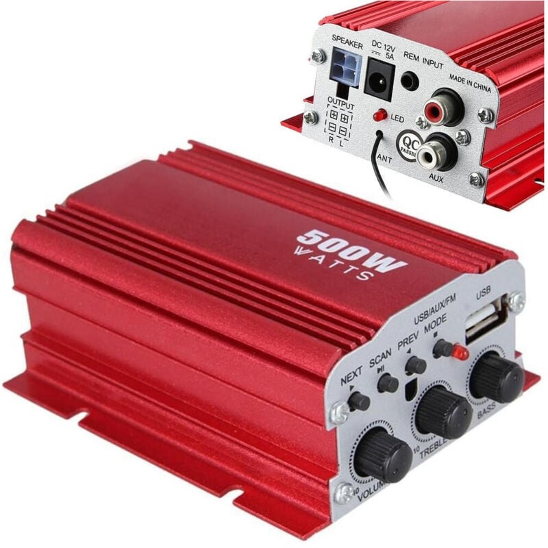 foto del prodotto trade shop traesio - mini amplificatore stereo a 2 canali per auto moto da 500w usb mp3 kinter ma-150 -
