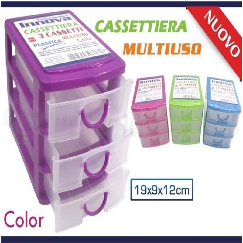 foto del prodotto trade shop traesio mini cassettiera 3 cassetti colorata multiuso plastica minuteria cotone 