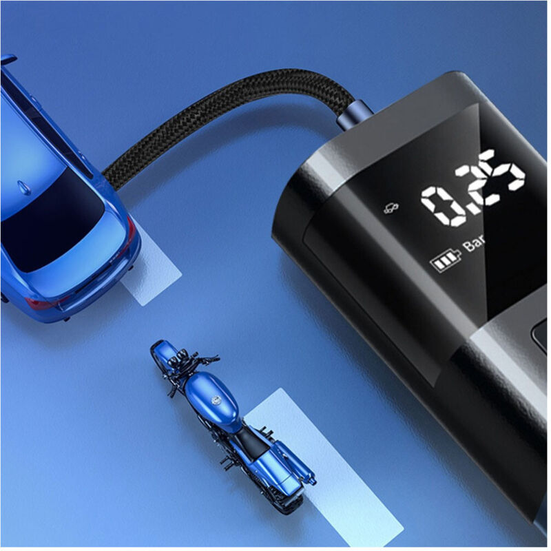 foto del prodotto trade shop traesio mini compressore pompa ad aria elettrica auto multifunzione torcia schermo lcd 