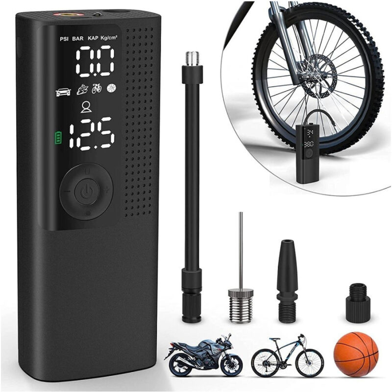 foto del prodotto trade shop traesio mini compressore portatile pompa elettrica aria display lcd moto auto bici palla 