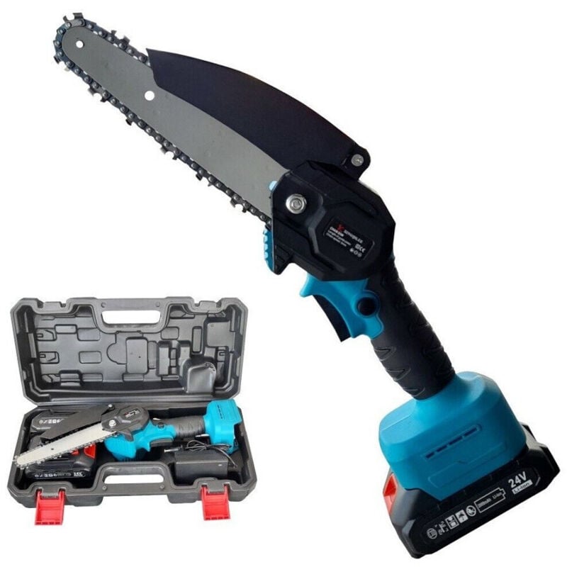 foto del prodotto trade shop traesio mini elettrosega a doppia batteria 24v motosega elettrica tagliarami 6 pin 