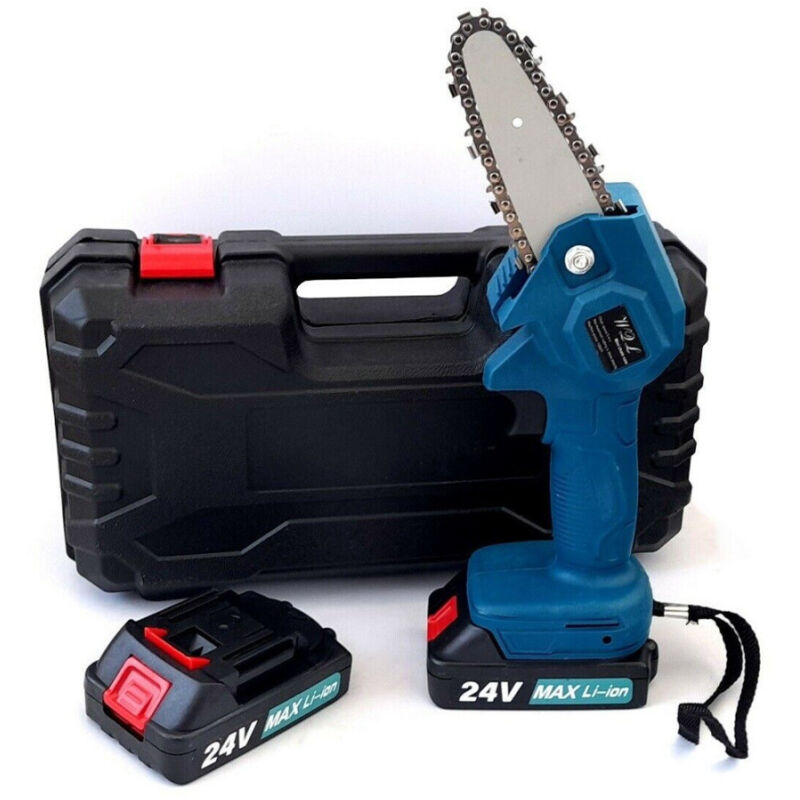 foto del prodotto trade shop traesio mini elettrosega a doppia batteria 24v motosega elettrica tagliarami valigia 
