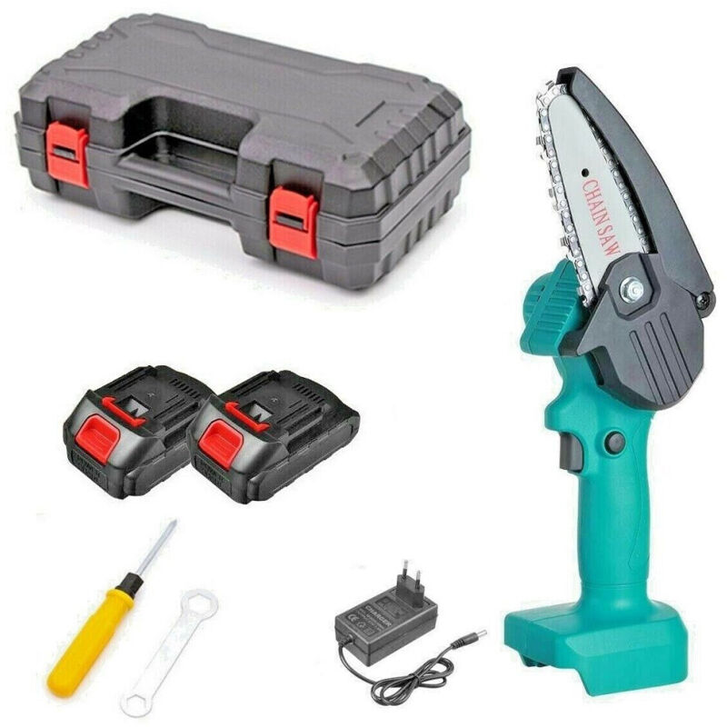 foto del prodotto trade shop traesio mini elettrosega a doppia batteria motosega elettrica tagliarami 4 318 