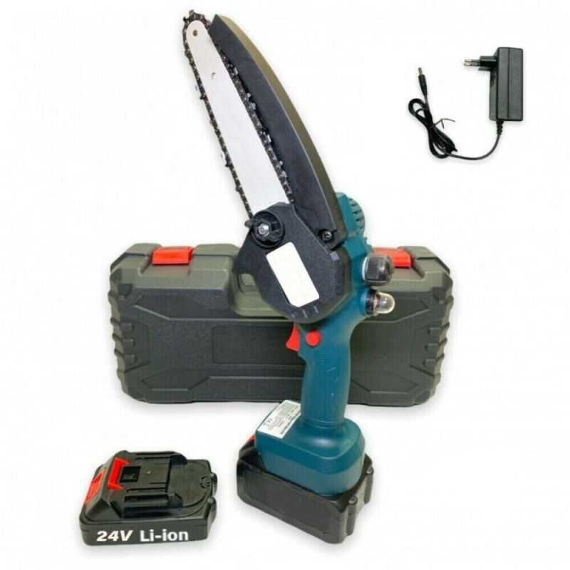 foto del prodotto trade shop traesio mini elettrosega doppia batteria 24v 2ah motosega elettrica 6 art. 7321 