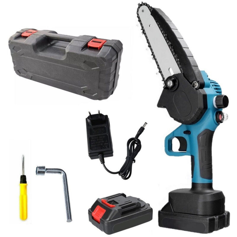 foto del prodotto trade shop traesio - mini elettrosega doppia batteria 26v 2,5ah motosega elettrica lama 6' -