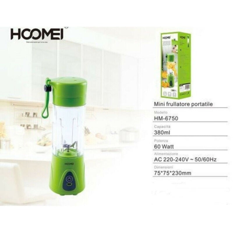 foto del prodotto trade shop traesio mini frullatore portatile frutta verdura 0,38 ml 60 watt cucina hoomei hm 6750 