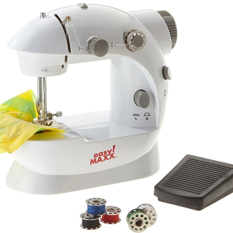 foto del prodotto trade shop traesio - mini macchina da cucire cucitrice portatile 4 in 1 da viaggio con pedale ago -