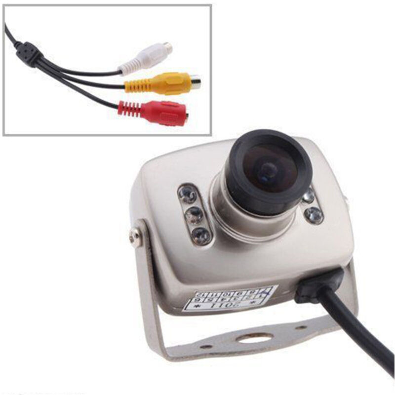 foto del prodotto trade shop traesio mini micro telecamera camera a colori 6 led ir rca audio video microfono staffa 