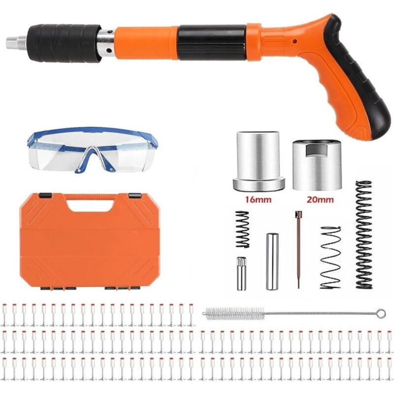 foto del prodotto trade shop traesio mini pistola sparachiodi manuale con 10 chiodi portatile silenziatore regolabile 