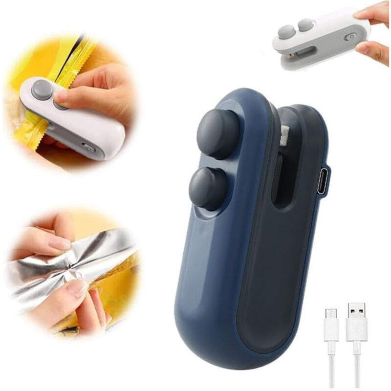 foto del prodotto trade shop traesio mini sigillante 2 in 1 usb ricaricabile portatile per sigillare sacchetti alimenti 