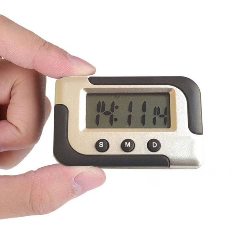 foto del prodotto trade shop traesio mini sveglia orologio digitale calendario display schermo lcd con supporto auto 