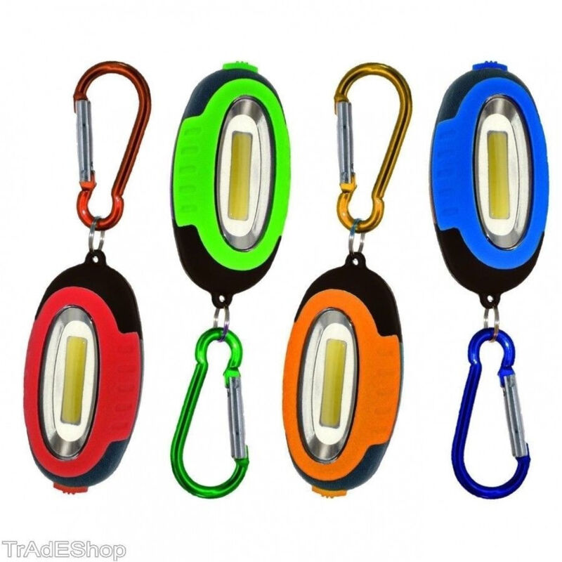 foto del prodotto trade shop traesio mini torcia a 3 led cob luce bianca rossa smd portachiavi con torcia e gancio 