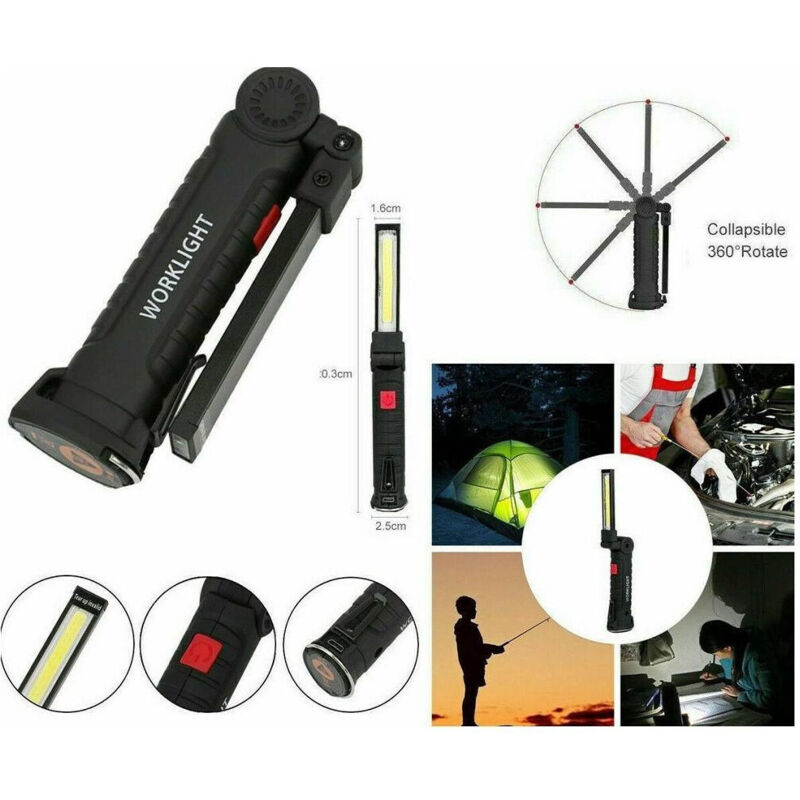 foto del prodotto trade shop traesio mini torcia ricaricabile led cob magnetica snodata luce lampada lavoro meccanico 