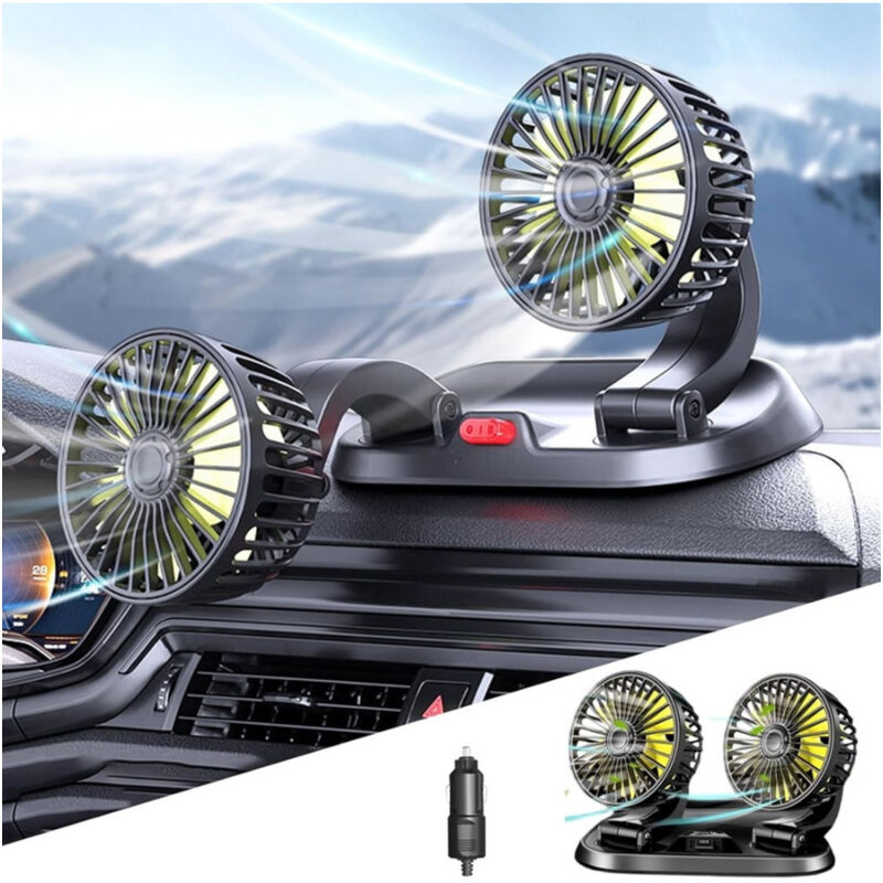 foto del prodotto trade shop traesio mini ventilatore elettrico auto portatile ruotabile 2 teste suv camper camion 12v 